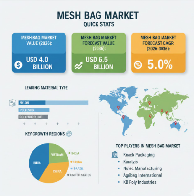 Global Mesh Bags Market Set to Reach USD 6.5 B by 2036 With 5% CAGR, Driven by Agriculture Demand