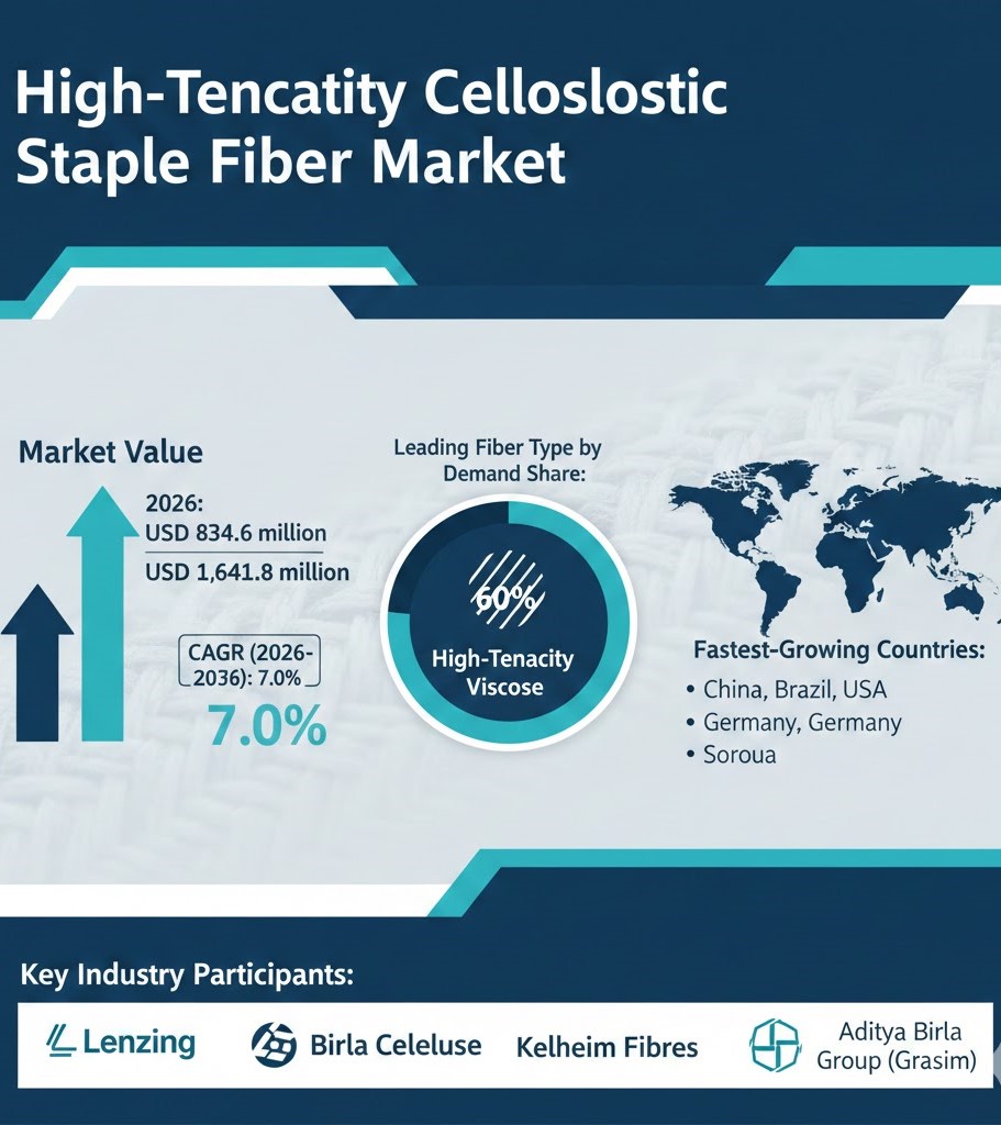 Global High-Tenacity Cellulosic Staple Fiber Market to Reach USD 1,641.8 million by 2036, Growing at 7% CAGR