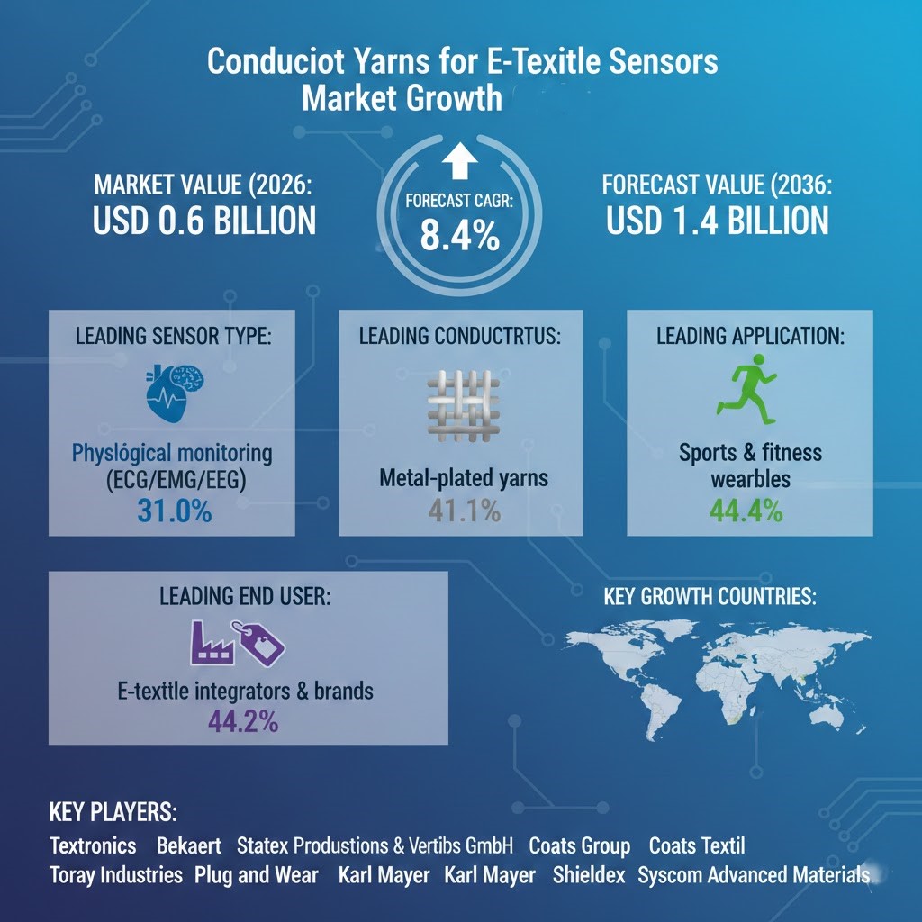 Conductive Yarns for E-Textile Sensors Market to Reach USD 1.4 billion by 2036, Driven by Manufacturing-Scale Adoption