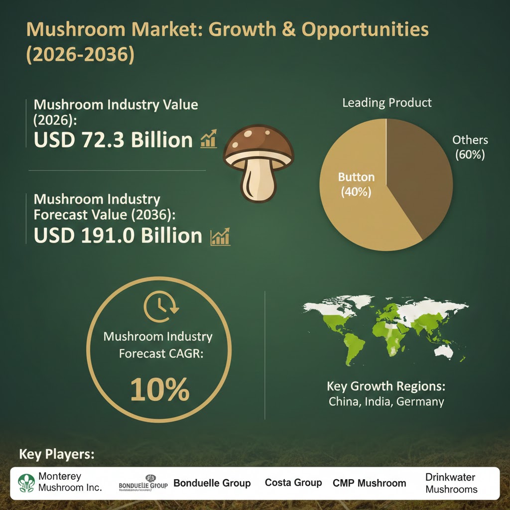 Mushroom Market to Reach USD 191.0 Bn by 2036, Driven by Plant-Based Protein Demand and Advanced Cultivation Technology